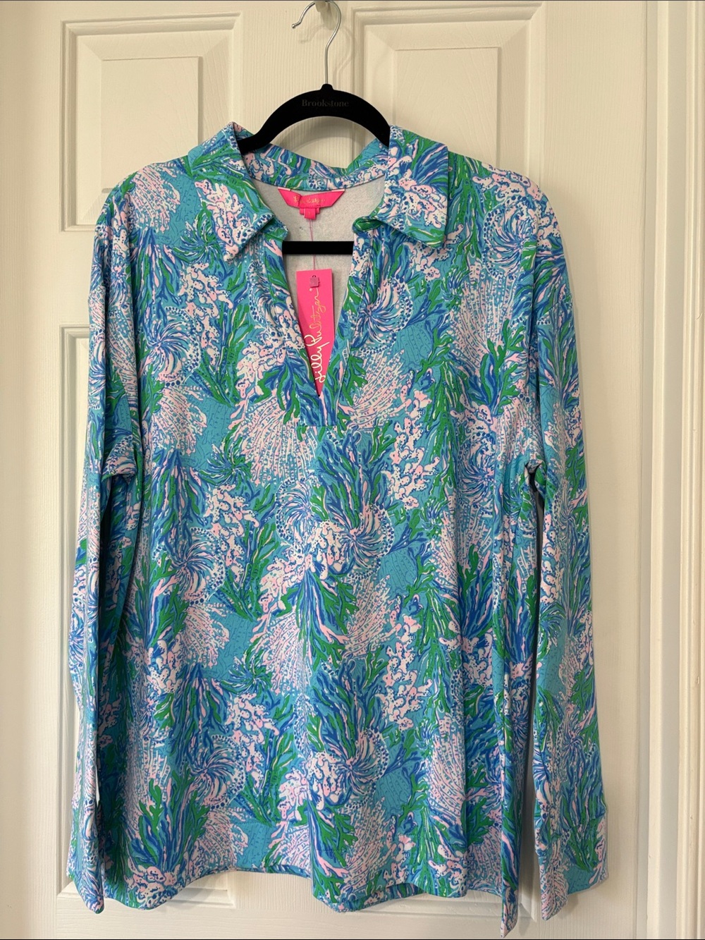 NWT Lilly Pulitzer Clanton Long Sleeve Top Las Olas Aqua Strong Current Sea L
